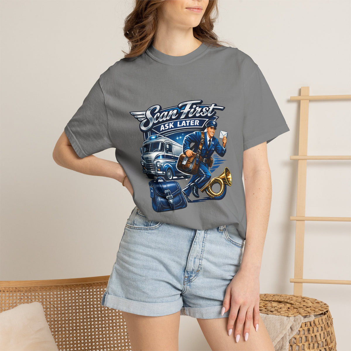 Mail Carrier T-Shirt - Scan First, Ask Later | Funny Mail Carrier Tee | Comfort Colors | Comfort Colors® 1717
