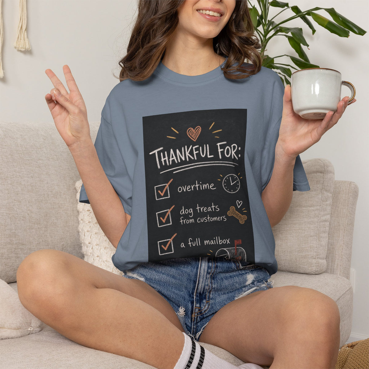 Thankful For Overtime Dog Treats Full Mailbox — Funny Mail Carrier Shirt