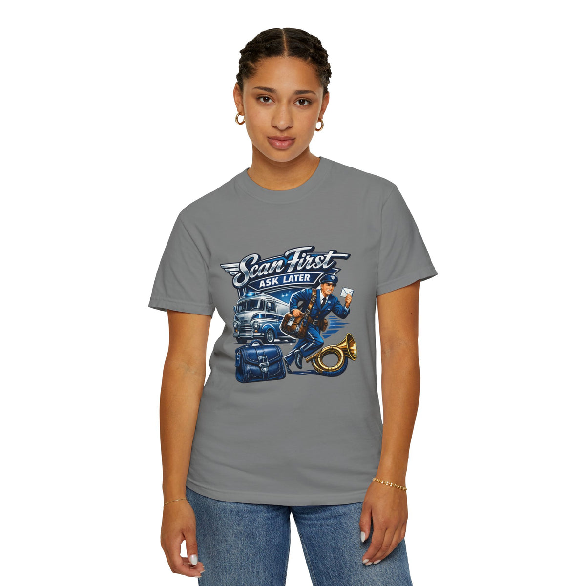 Mail Carrier T-Shirt - Scan First, Ask Later | Funny Mail Carrier Tee | Comfort Colors | Comfort Colors® 1717