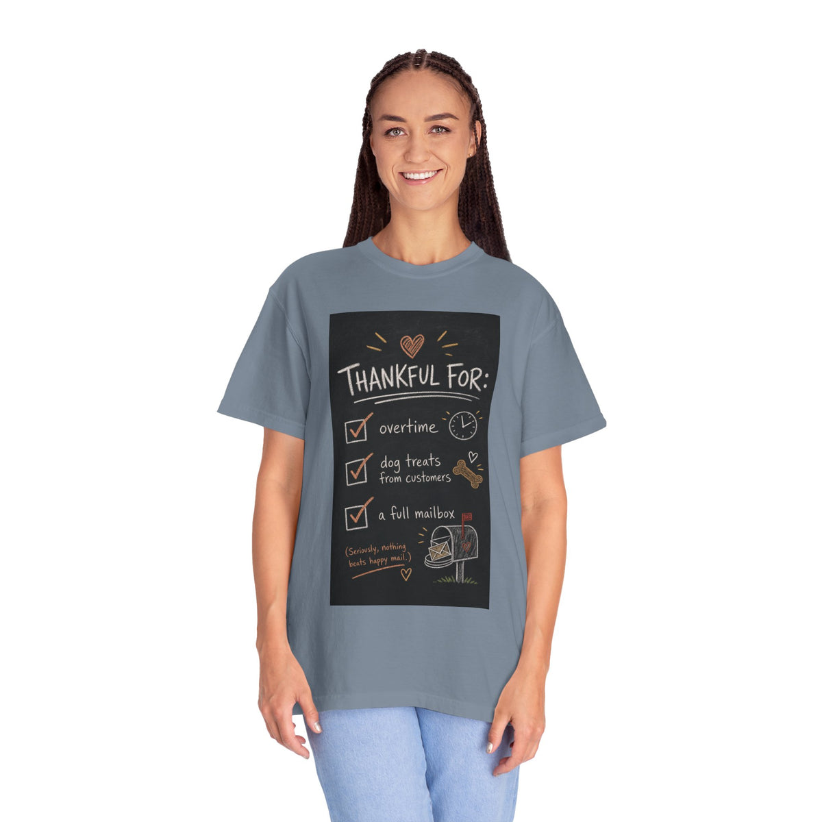 Thankful For Overtime Dog Treats Full Mailbox — Funny Mail Carrier Shirt