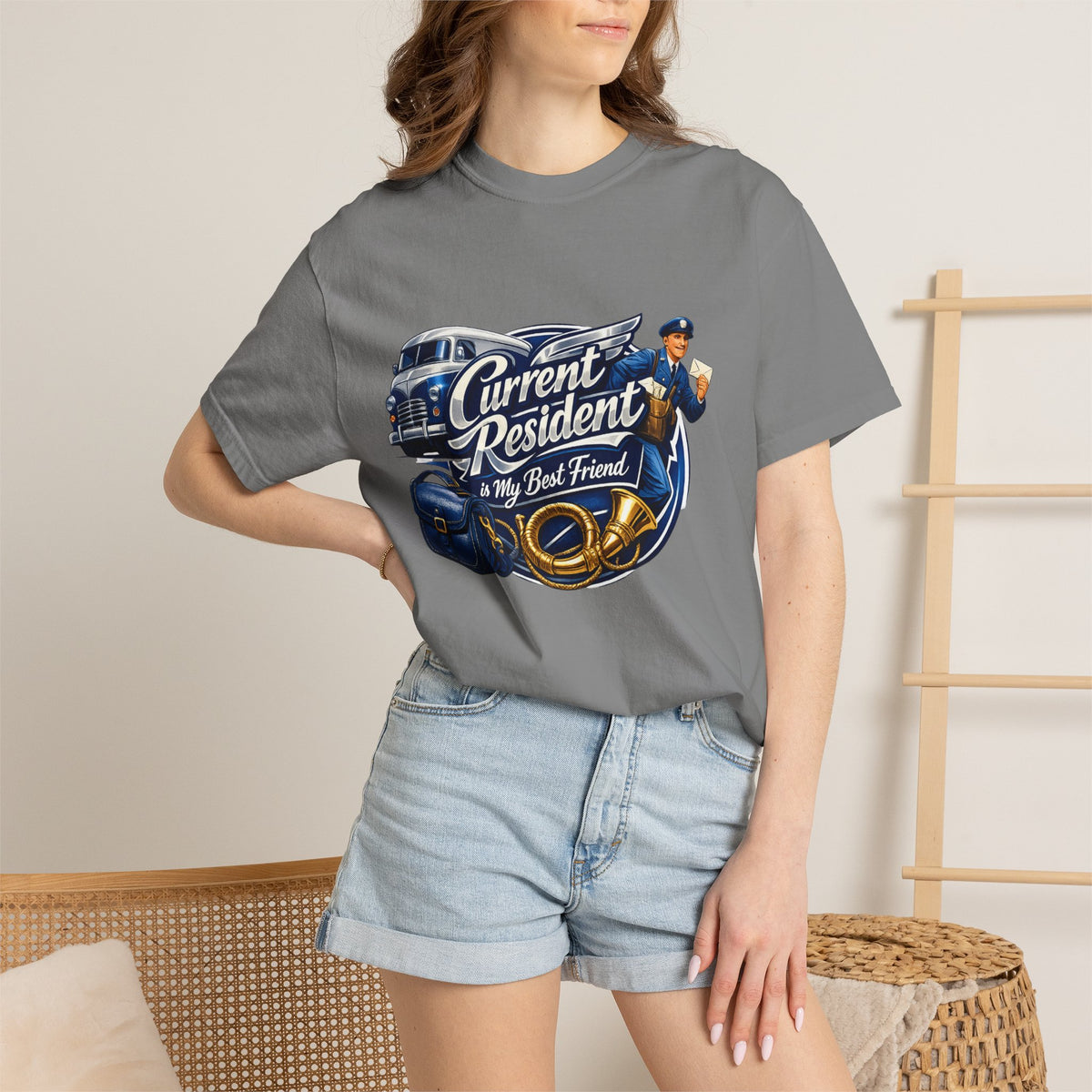 Mail Carrier T-Shirt - Current Resident Is My Best Friend | Funny Mail Carrier Tee | Comfort Colors | Comfort Colors® 1717