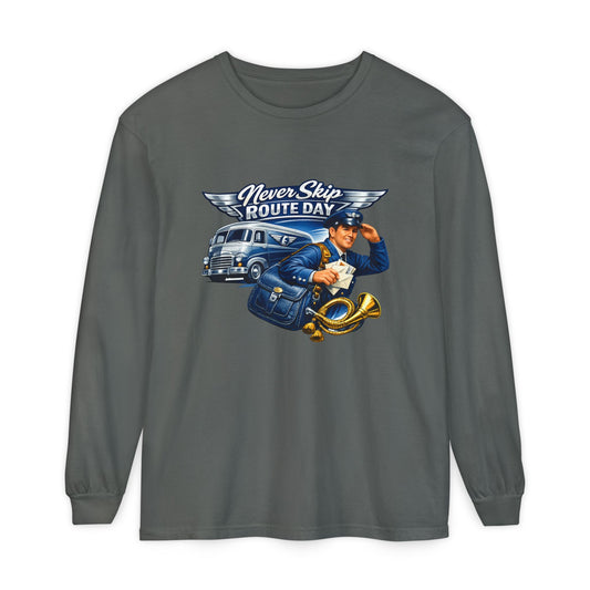 Mail Carrier Long Sleeve - Never Skip Route Day | Funny Mail Carrier Long Sleeve | Comfort Colors