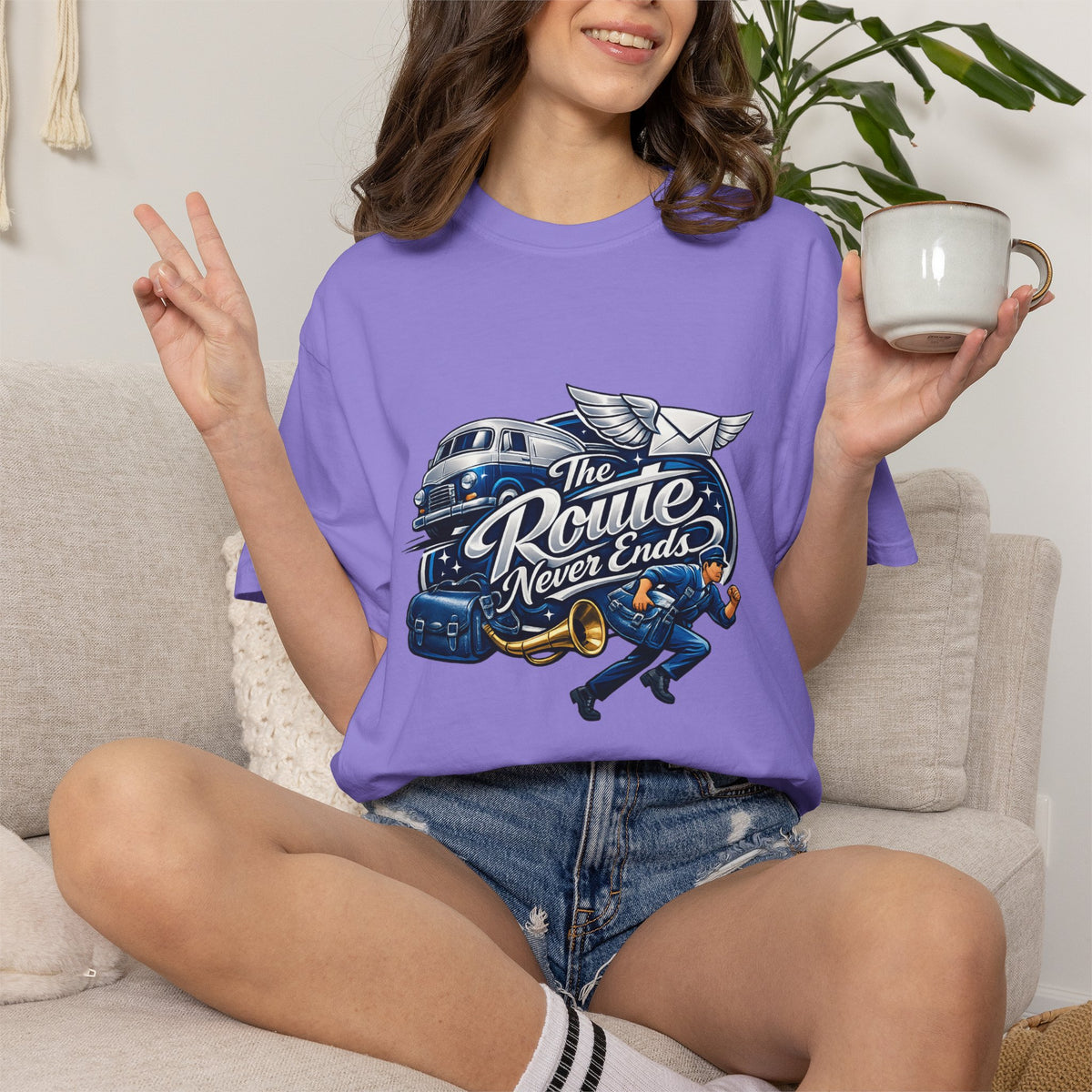 Mail Carrier T-Shirt - The Route Never Ends | Funny Mail Carrier Tee | Comfort Colors | Comfort Colors® 1717