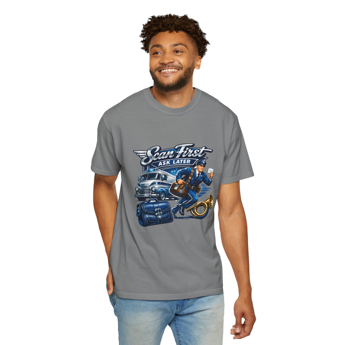 Mail Carrier T-Shirt - Scan First, Ask Later | Funny Mail Carrier Tee | Comfort Colors | Comfort Colors® 1717