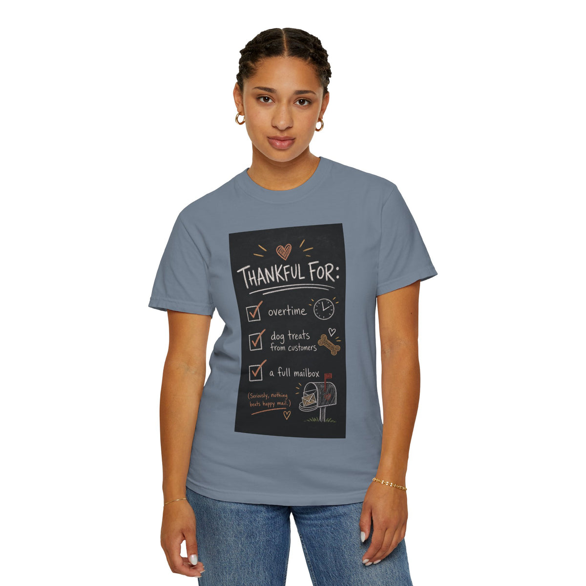 Thankful For Overtime Dog Treats Full Mailbox — Funny Mail Carrier Shirt