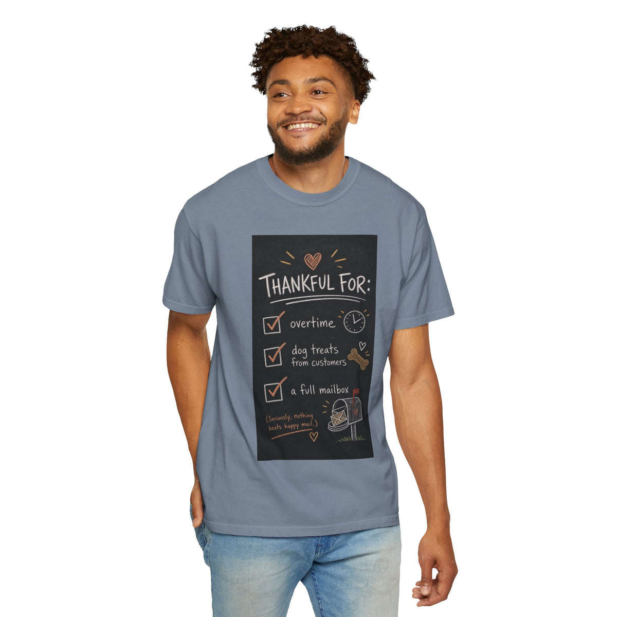 Thankful For Overtime Dog Treats Full Mailbox — Funny Mail Carrier Shirt