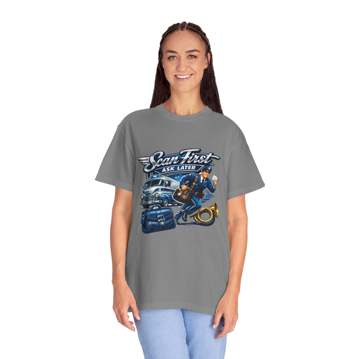Mail Carrier T-Shirt - Scan First, Ask Later | Funny Mail Carrier Tee | Comfort Colors | Comfort Colors® 1717