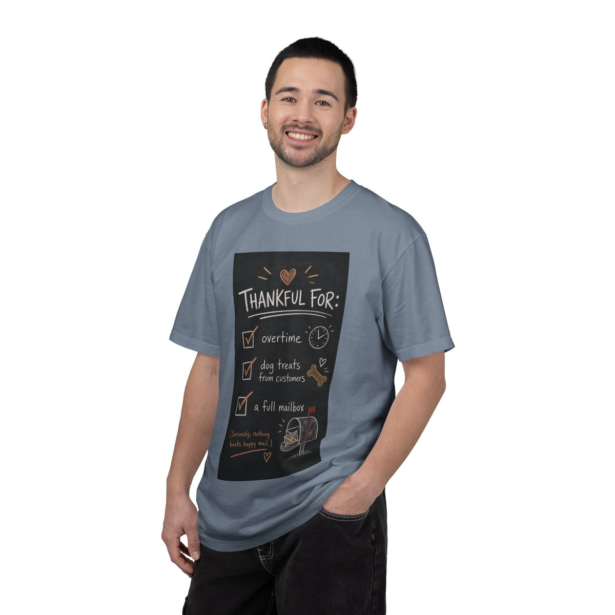 Thankful For Overtime Dog Treats Full Mailbox — Funny Mail Carrier Shirt